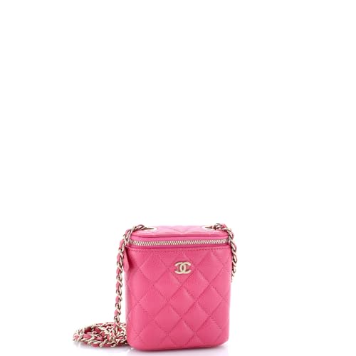 Pre-Loved Vertical Classic Vanity Case with Chain Quilted Caviar Mini, Pink2