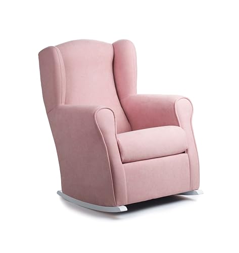 Gasten a gusto Sillonea - Sillón Lactancia Roma, Usado para amamantar/Dar el Pecho. Butaca balancín para habitación del Bebe. Medida: 100x74x77 cm. Tapizado con Tela Antimanchas. [Rosa, Blanco]