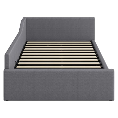 Dolamaní Hydraulisch Stauraumbett Eckbett 140x200 mit Lattenrost aus Holz, Doppelbett Leinen Polsterbett Tagesbett Gästebett für Kinder Jugendliche und Erwachsene, ohne Matratze (Grau)
