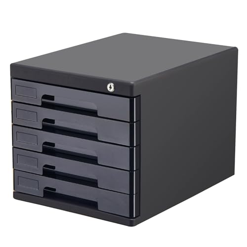 Archivador A4 con cerradura, escritorio de 5 capas con cerradura para documentos y accesorios, elegante caja de almacenamiento negra de varios niveles para oficina y uso doméstico