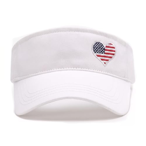 USA Flag Heart Embroidered Adjustable Sun Visor for Women Men Summer Sports Hat for Outdoor Golf Tennis Travel Beach