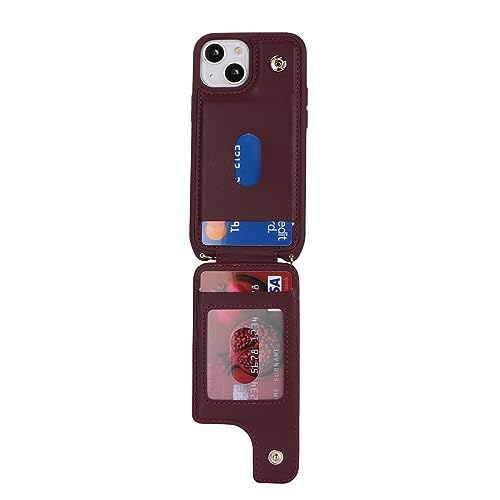 Image of for iPhone 13 Mini Case with Card Holder and Strap for Women,Crossbody Lanyard,Kickstand Ring Stand,Snap Clasp,RFID Blocking,Phone Wallet Cases 5.4 inch(Wine Red)