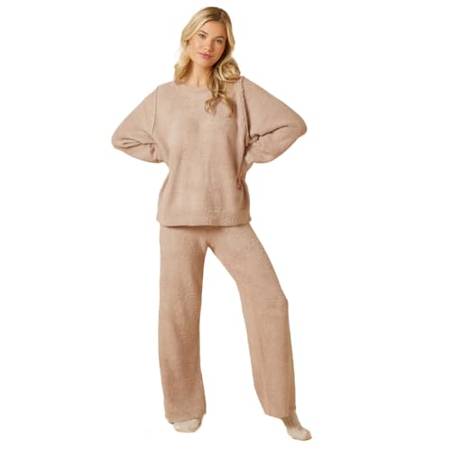Softies Marshmallow Reverse Seam Crew Neck Lounge Set for Women Ultra Soft 2 Piece Loungewear with Bracelet Sleeve Top Coco Large