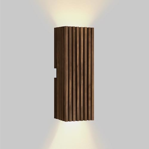Arandela Externa/Interna de Parede Decorativa Madeira Ripada 40cm 2 Faixo de luz Led (LUZ QUENTE)