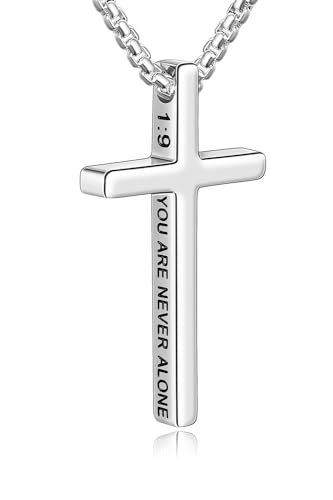 Fiusem Cross Necklace for Men, Stainless Steel Box Chain 22", STXL023S-2