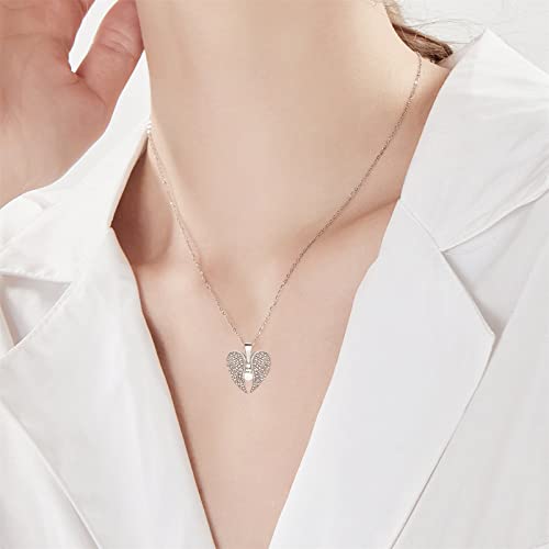 Bauma Auto Angel Wing Necklaces For Women Personalized Engraved Heart Locket Necklace With Cubic Zirconia Angel Wing Heart Pendant Necklace For Mother Daughter Girls (Angel Wing Purple Red Cz) #TOP3