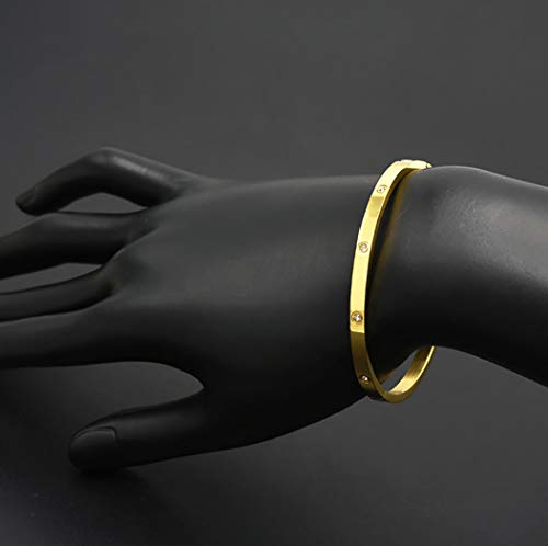 Gold/Rose/White Gold Plated Bangle Bracelet Heart Stone Stainless Steel With Cz Crystal Bangle Bracelets Present Gift For Women Teen Girls (4Mm Oval-Gold) #TOP4