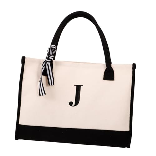 Hemobllo Bolso Playa Grande de Lona con Capacidad y Asas Reforzadas Bolsa de Mano Casual para Compras y al Aire Diseño con Estampado de Letras y Lazo Decorativo