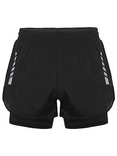 Kids Boys 2 in 1 Running Athletic Workout Shorts Double Layer Quick Dry Swim Trunks for Swimming Jogging Surfing