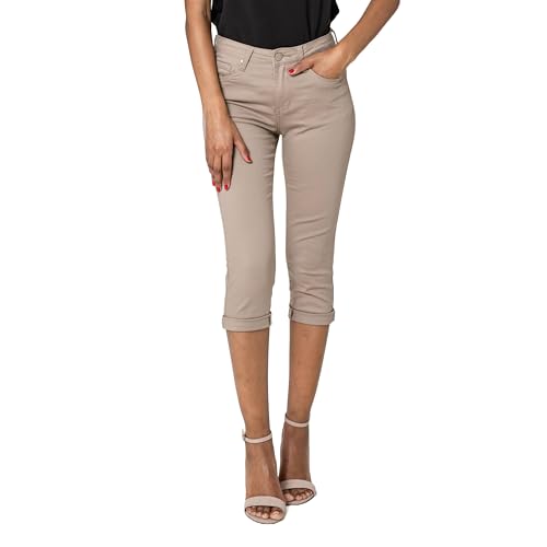 Nina Carter P260 Damen Capri Skinny Fit Jeanshosen HIGH Waist Sommer Jeans (Taupe (P230-18), L)