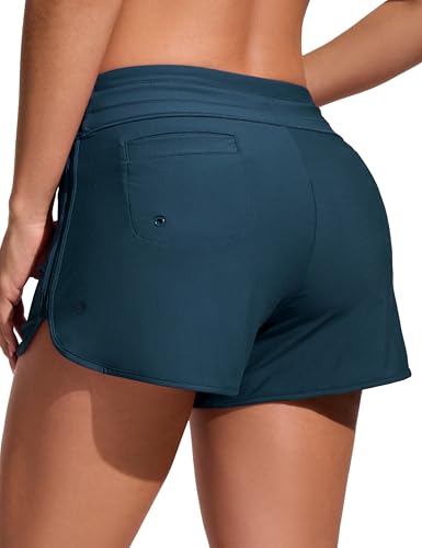 Image of CRZ YOGA Dolphin Classic Fit Board Shorts 3'' | Built in Brief, High Waisted, Tummy Control, Beach, Swim Trunks for Women