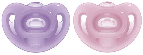 NUK Sensitive Schnuller | 0–6 Monate | 100 % Silikon für zarte Haut | BPA-frei | lila & rosa | 2 Stück