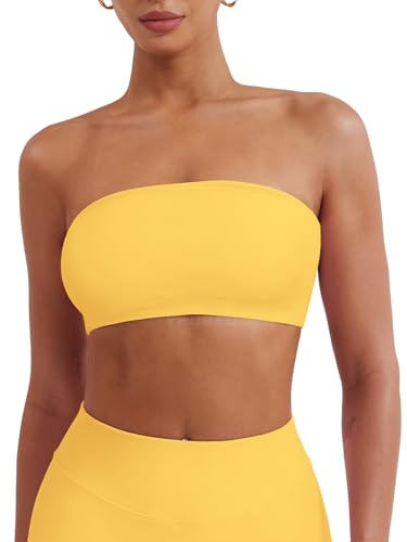 Image of YEOREO Strapless Bandeau Sports Bra for Workout Seamless Tube Top Gym Padded Wireless Bra