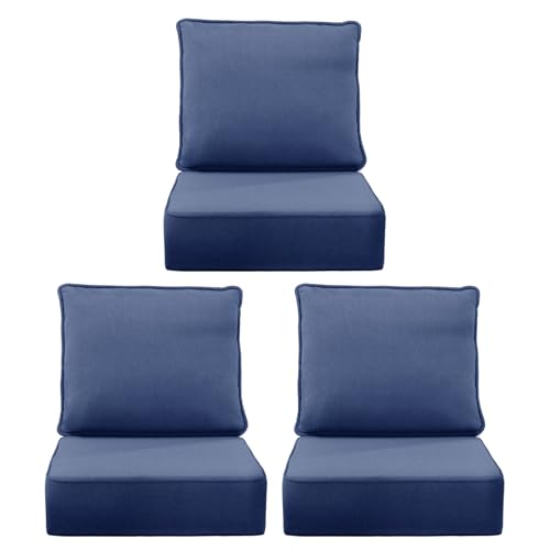 Image of 6 inch Thick Outdoor Chair Cushions, 24 x24 Inch Patio Furniture Cushions Set of 3 with Water Resistant & Removable Cover, UV Resistant, 30D High Density Sponge Patio Cushion, Blue