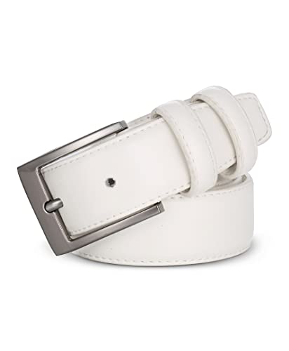 Marino’s Men Genuine Leather Dress Belt with Single Prong Buckle - White - 563
