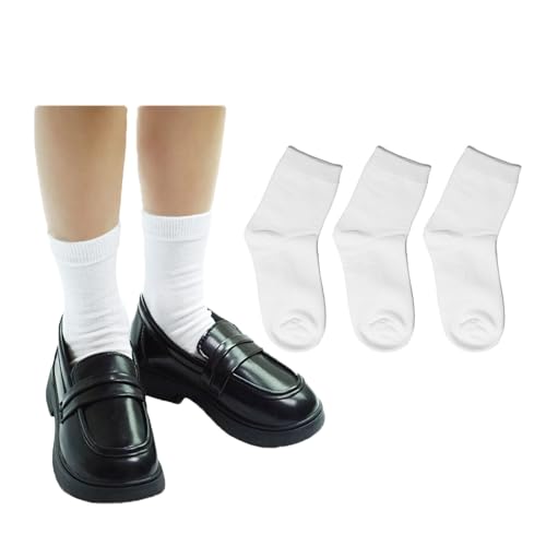 Image of Boys Dress Socks 3 Pairs Kids Boys Girls Crew Dress Sock Cotton Uniform Socks for Girls