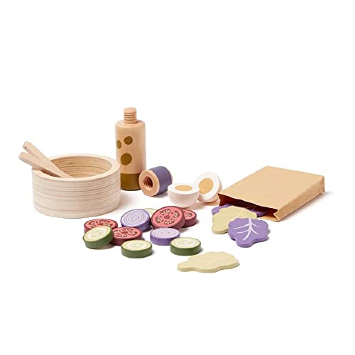 Kid's Concept Salade Set - küchenzubehör Kinder Holz - holzspielzeug küche Kinder - zubehör kinderküche Holz - Holz Lebensmittel kinderküche - Holz Obst und gemüse zum schneiden