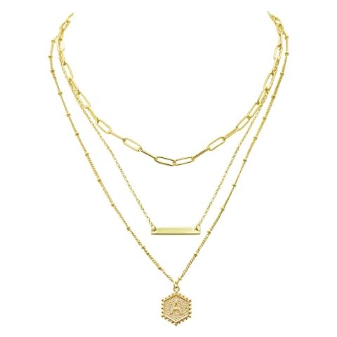 Scienza Gold Initial Necklace for Women – 3 Gold Layered Necklaces for Women w/Initial Pendant & Adjustable Gold Chain – 14K Gold Plated Necklaces for Women – Luxury Jewelry for Women Cover
