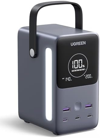 UGREEN 300W 48,000mAh Portable Charger Power Bank with Smart Digital Display, Lighting and SOS Mode, 153Wh 5 Ports USB C Battery Pack for Outdoor Camping and Home Backup for Laptop and More