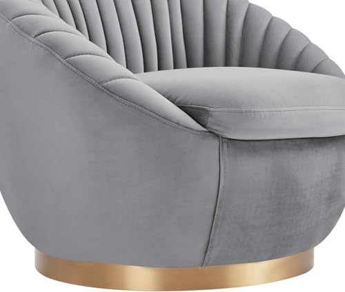 Image of Modern Accent Chair Single Seater Channel Tufted Round Shaped Fluffy Chair for Living Room, Bedroom, Apartment (Grey)