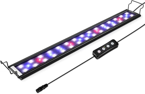 hygger Luce LED per acquario da 25 W con timer e funzione dimmerabile, staffa regolabile per acquario da 28 a 137 cm (luce bianca, blu e rossa)