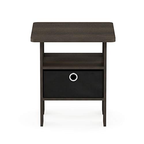 Image of Furinno End Table Bedroom Night Stand w /Bin Drawer, Dark Brown /Black