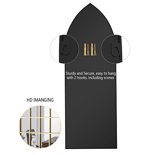 Hmange Arched Window Finished Metal Mirror, Gold Wall Mirror Windowpane Decoration For Entryway, Lobby, Mantel, Living Room, Bedroom 19.6×45" #TOP5