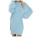 Generisch Strickkleider Mit Taschen Warmes langes Rollkragen-Strick-Mini-Sweater-Taschen-Pullover-Kleid-Frauen-Ärmel-Winter-Frauen-Pullover-Kleid Kinder Kleid Winter (Sky Blue, XXL)