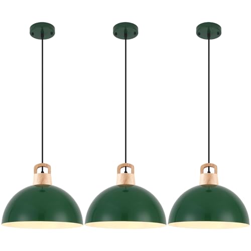 SESIMENT Farmhouse Pendant Light, 11.8 inches, 3 Packs Green Kitchen
