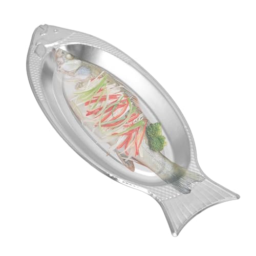 Stainless Steel Fish Shaped Platter, Decorative Snack Appetizer Serving Plate Dishes Food Storage Trays for Restaurants Home Kitchen(Silver, S)