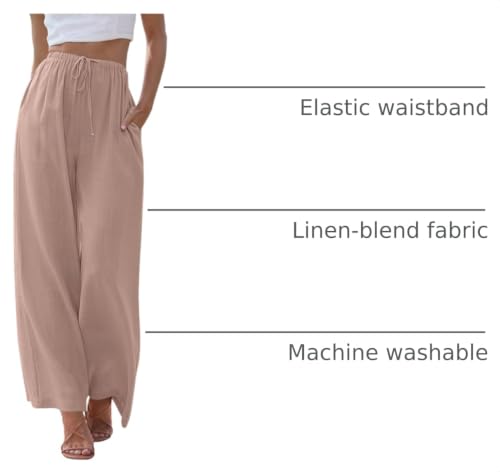 Image of LILLUSORY Women's Linen Summer Palazzo Pants Flowy Wide Leg Beach Pants with Pockets