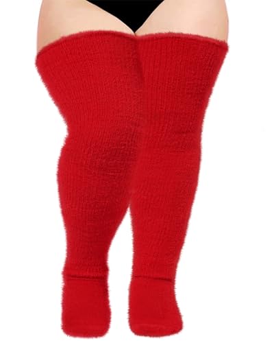 Image of Moon Wood Plus Size Plush Thigh High Socks for Women Fuzzy Stocking Thick Over the Knee Fleece Leg Warmers Boot Socks
