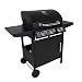 CHARLES BENTLEY 3 Burner Gas BBQ In Black With Warming Rack, Removable Grease Tray, Built In Thermometer, And Two Side Tables, Powder Coated And Great For BBQ's Outdoors (120x110cm)