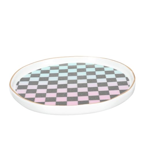 Healvian Plato Decorativo de Cerámica con de Ajedrez Bandeja Multiusos para Almacenamiento de Cosméticos Joyas y Condimentos Resistente y Fácil de Limpiar Nórdico para Hogar