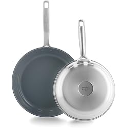 Sartenes Greenpan Amazon GreenPan Treviso 24cm & 28cm Sartén Cerámica Antiadherente, Acero Inoxidable, Libre de PFAS, Apta para Inducción, Horno y Lavavajillas, Gris