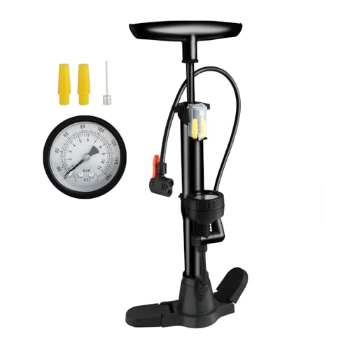 Fahrrad Luftpumpe - Standluftpumpe mit Manometer 45cm - Metall-Eisenmaterial - Hochdruck 160 PSI - Geeignet für Rennrad, E-Bike, Mountainbike and Sportartikel (Schwarz)
