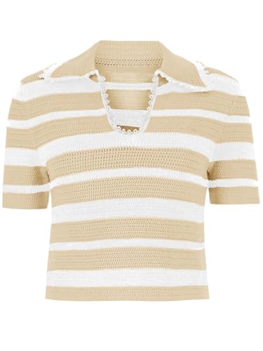 Image of Saodimallsu Women's Short Sleeve V Neck Collared Polo Shirt