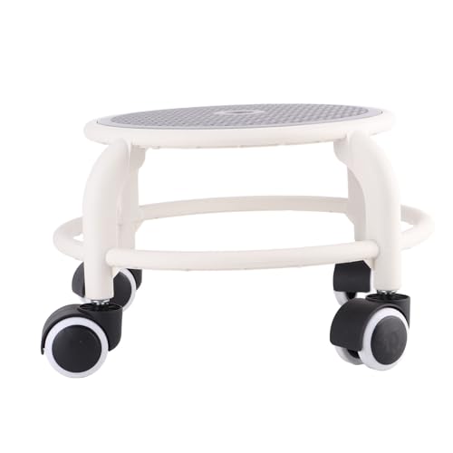 Omquot Cómodo taburete bajo con ruedas con alta capacidad de carga para el hogar, asiento giratorio ergonómico y transpirable para adultos, material plástico (gris)