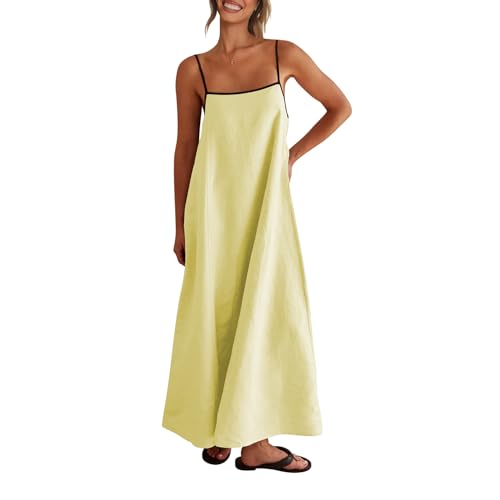 Shy Velvet Women's 2026 Summer Linen Maxi Dress Contrast Spaghetti Strap...