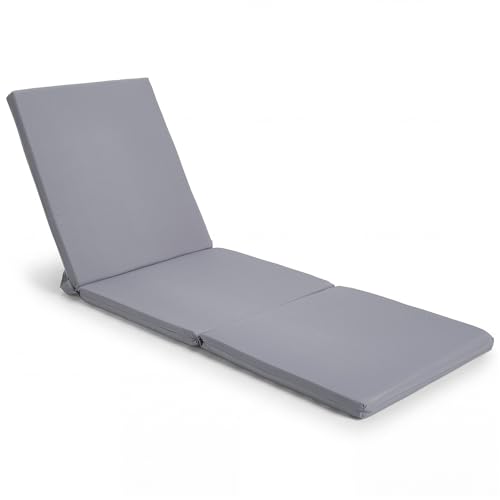 Image of Warmiehomy Sun Lounger Replacement Cushions, 182x58cm Waterproof Recliner Garden Chair Cushions with Fastened Strap & Washable Cover, Foldable Chaise Lounge Cushion Outdoor Indoor(Dark Grey)