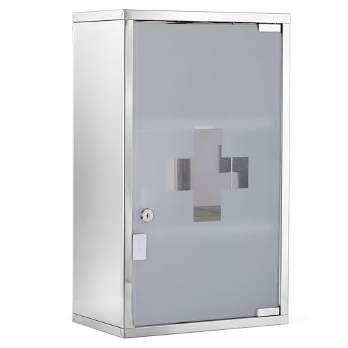 HOMCOM Armario de Medicinas Botiquín Gabinete de Primero Auxilios Acero INOX 3 Estantes Caja Colgante de Pared con Cerradura