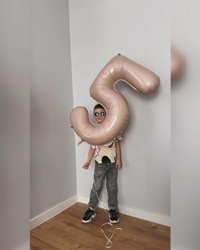 Image of Light Brown 5 Balloon, Tan Number Balloons 40 Inch, Beige 5th Birthday Balloon Decorations, Light Brown Party Supplies, 5 Number Balloons, Number 5 Balloon
