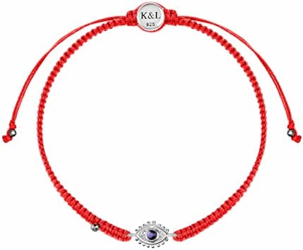 KARMA AND LUCK - Beat Anxiety - Women's 925 Sterling Silver Real Amethyst Stone Evil Eye Charm Red String Adjustable Drawstring Closure Bracelet Handmade in Bali