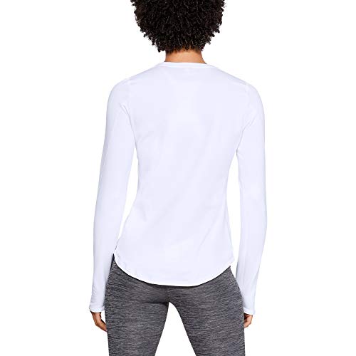 Under Armour Women's ColdGear Armour Fitted Long Sleeve Shirt,White (100)/Metallic Silver, Small