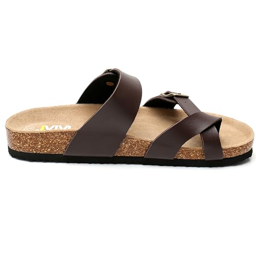 WTW Men's Cork Footbed Sandals Slip on Beach Slide Slipper Shoes with Adjustable Metal Buckle Strap for Men Causal Style4