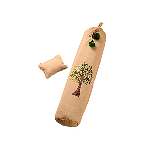 Image of Tree Of Life Cotton Embroided Yoga Mat Bags with Strong Shoulder Straps (Beige & Dark Green, L 74 x W 25 cm)