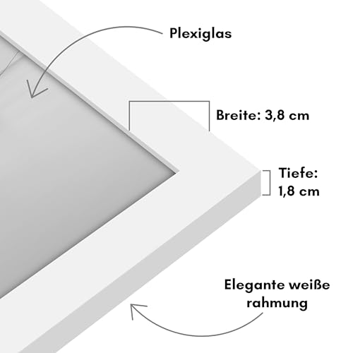 Americanflat Bilderrahmen 100x40 cm aus MDF-Holz mit bruchsicherem Plexi-Scheibe - Bilderrahmen 40x100 cm mit integrierter Aufhängung - für vertikale oder horizontale Wandmontage - Weiß