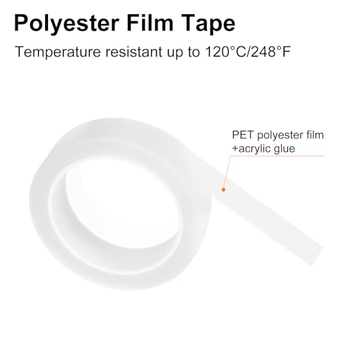 Image of uxcell 1 Rolls Transparent 1.02 Inch x 72 Yards Polyester Film Electrical Tape PET Tape High Temperature Heat Resistant Tape for Transformer Motor Wire 5S Positioning Logo,26mm x 66m