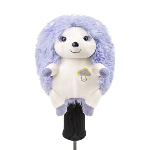 面白いパープルハリネズミゴルフヘッドカバー、アニマルプラッシュゴルフクラブヘッドカバー、スモールサイズ、ハイブリッドとアイアンにフィット、ラージサイズは標準460ccドライバーヘッドに適合
