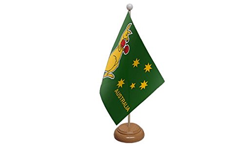 9" x 6" Boxing Kangaroo Australia Australian Large Desktop Table Flag With Wooden Base & Pole Ideal For Party Conferences Office Display